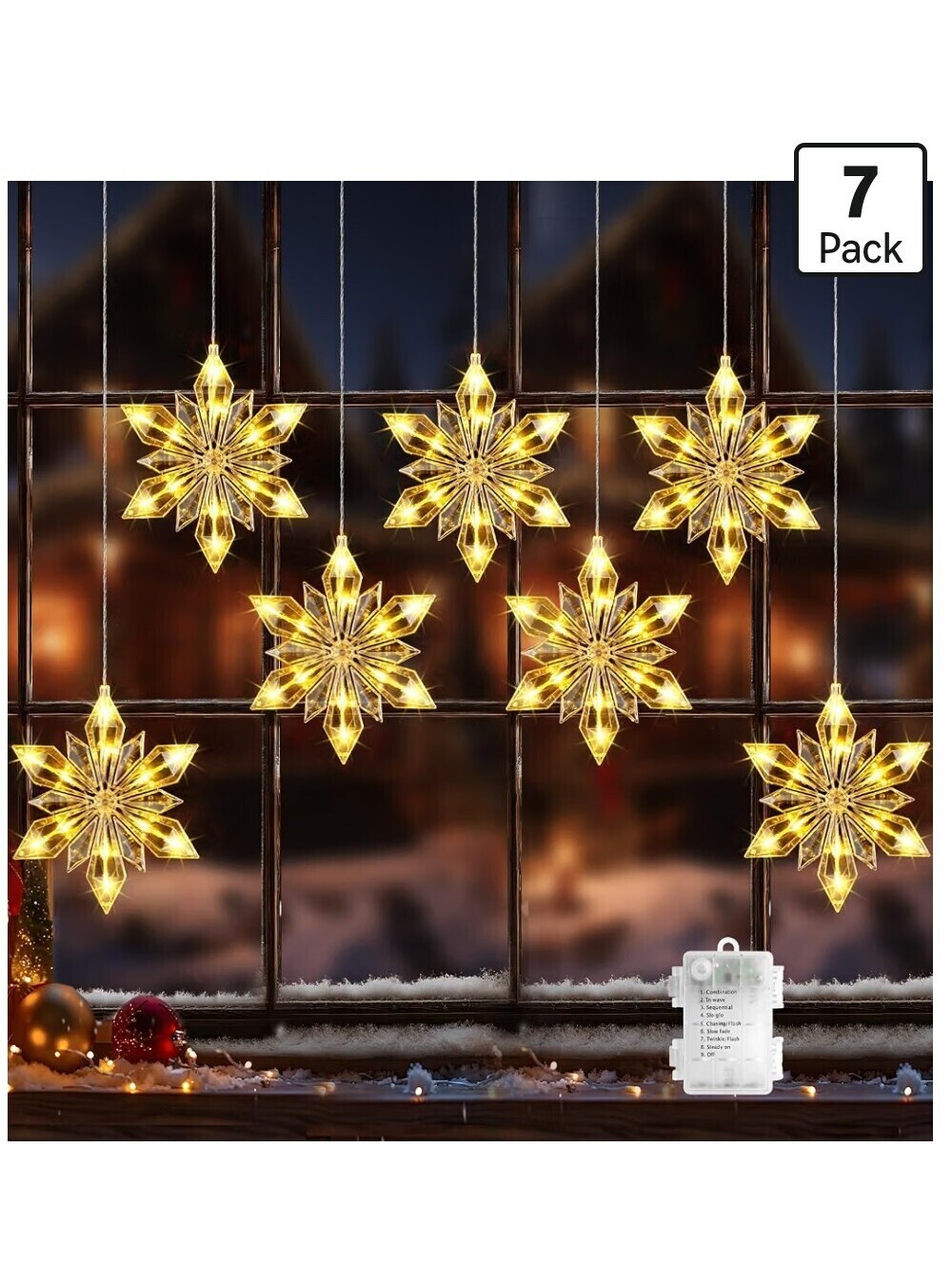 7-Pack 84 LED Snowflake Christmas Window Lights, Battery Powered Decor